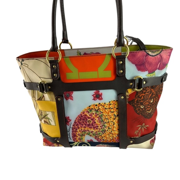 Genuine SALVATORE FERRAGAMO Multicolor Nylon Animal Print Tote Bag Made In Italy - Picture 7 of 15